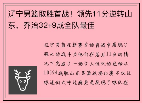 辽宁男篮取胜首战！领先11分逆转山东，乔治32+9成全队最佳