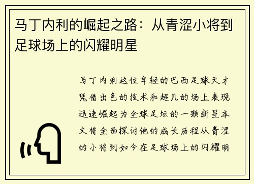 马丁内利的崛起之路:从青涩小将到足球场上的闪耀明星